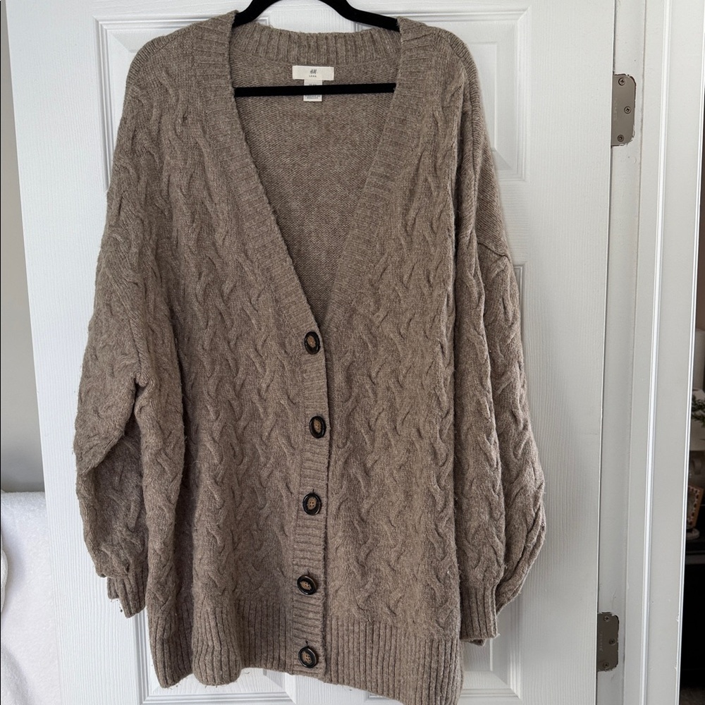 H&M Taupe Cable Knit Cardigan